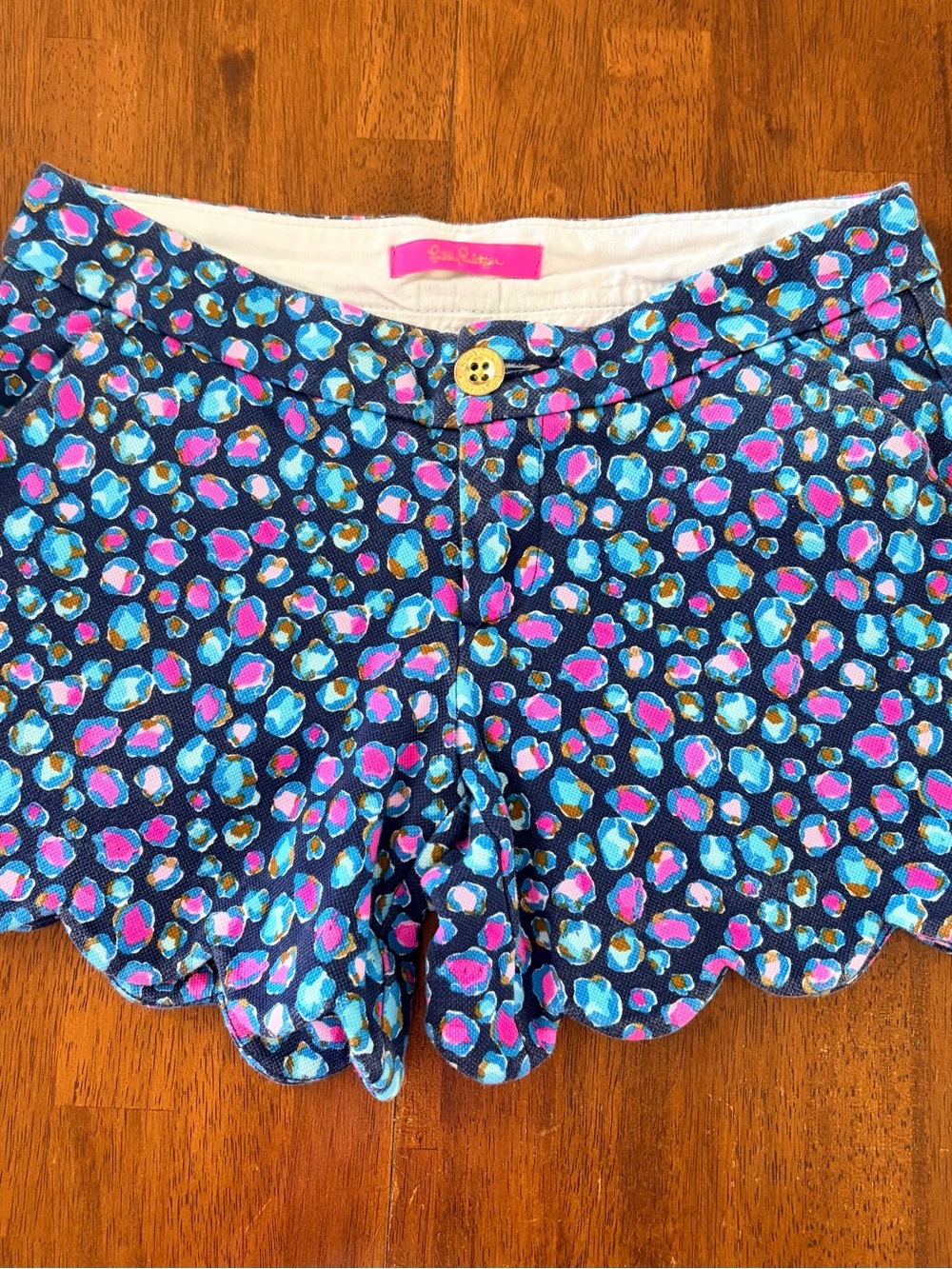 Lilly Pulitzer Navy Scallop Hem Multicolor Leopard-Print Shorts
